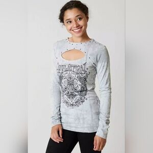 Affliction Women's Corroded T-Shirt long-sleeve, Color Gray, SZ Medium